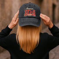 250 Years Of Freedom Faux Pattern - Personalized Distressed Denim Cap
