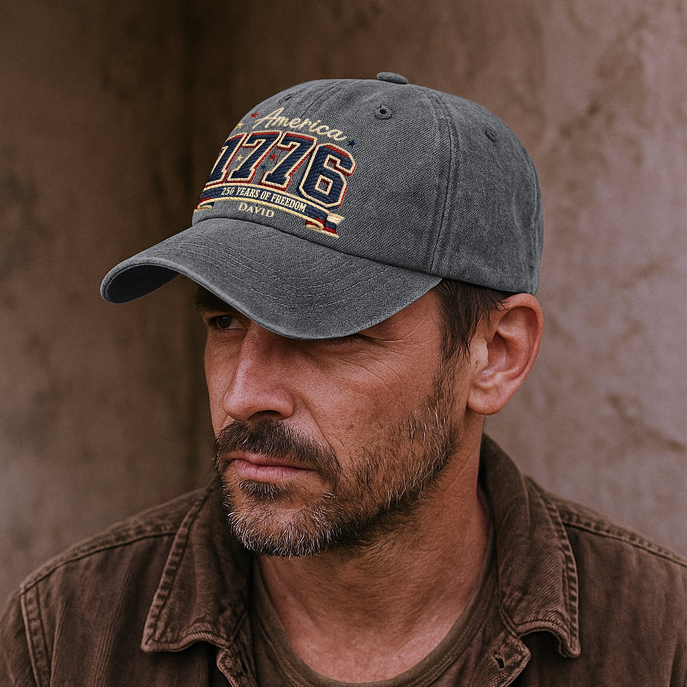250 Years Of Freedom Faux Pattern - Personalized Distressed Denim Cap