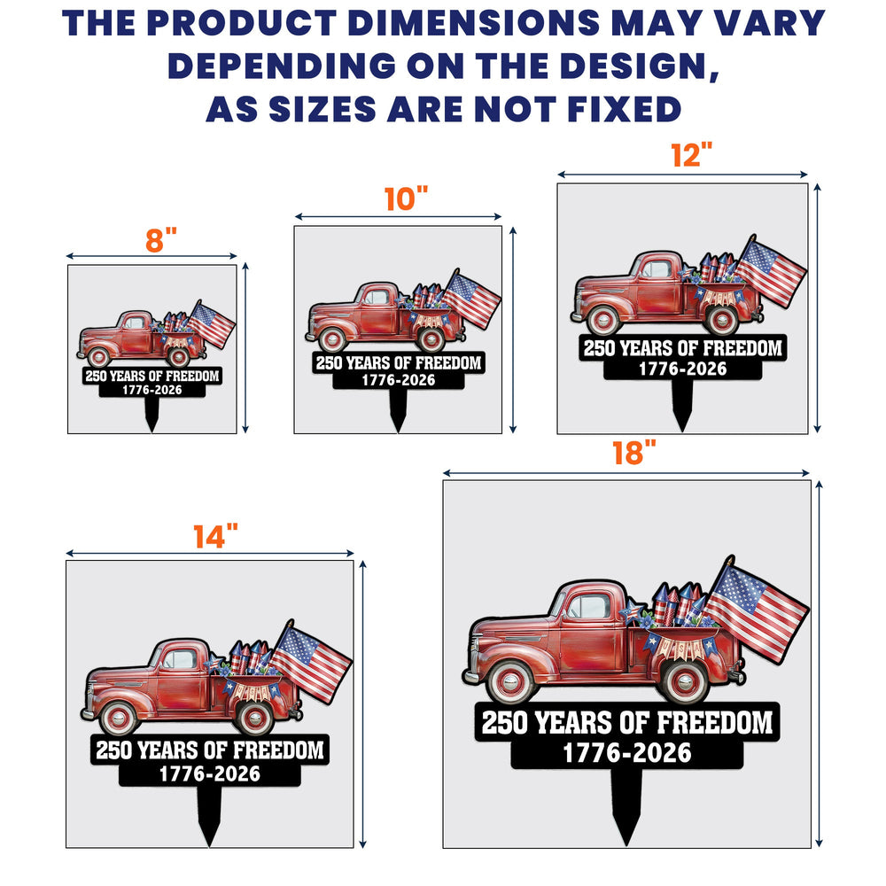 250 Years Of Freedom Red Truck Tractor Garden Decor - Personalized Garden Stake