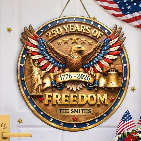 250 Years Of Freedom Faux Pattern - Personalized Wood Sign