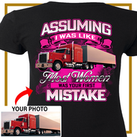 Trucker Custom Photo Women’s T-Shirt – Personalized Big Rig Truck Driver Shirt for Women - PSTN2DTS000024