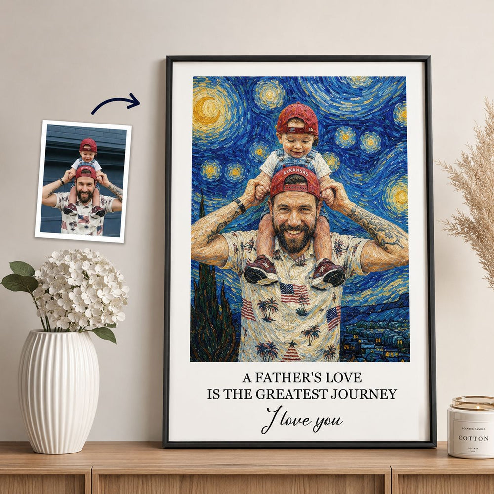 Custom Photo Van Gogh Art Father's Day Gift For Dad, Husband - Personalized Poster | Unique Personalized Wall Decor