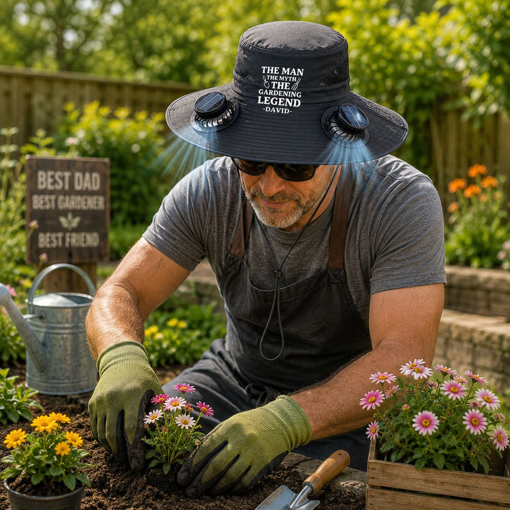 The Man The Myth The Gardening Legend - Personalized Solar Fan Hat