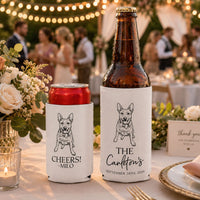Wedding Can Cooler Favor Custom Pet Photo Sketch Line Art - Personalized Can Cooler | Custom Pet Wedding Favor