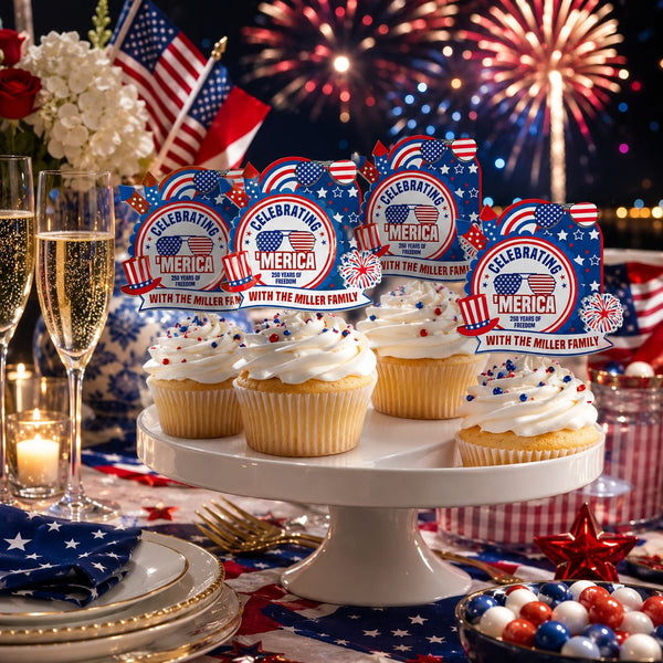 Celebrating 'Merica Est. 1776 - Personalized Cupcake Toppers | Patriotic Party Decorations For Independence Day