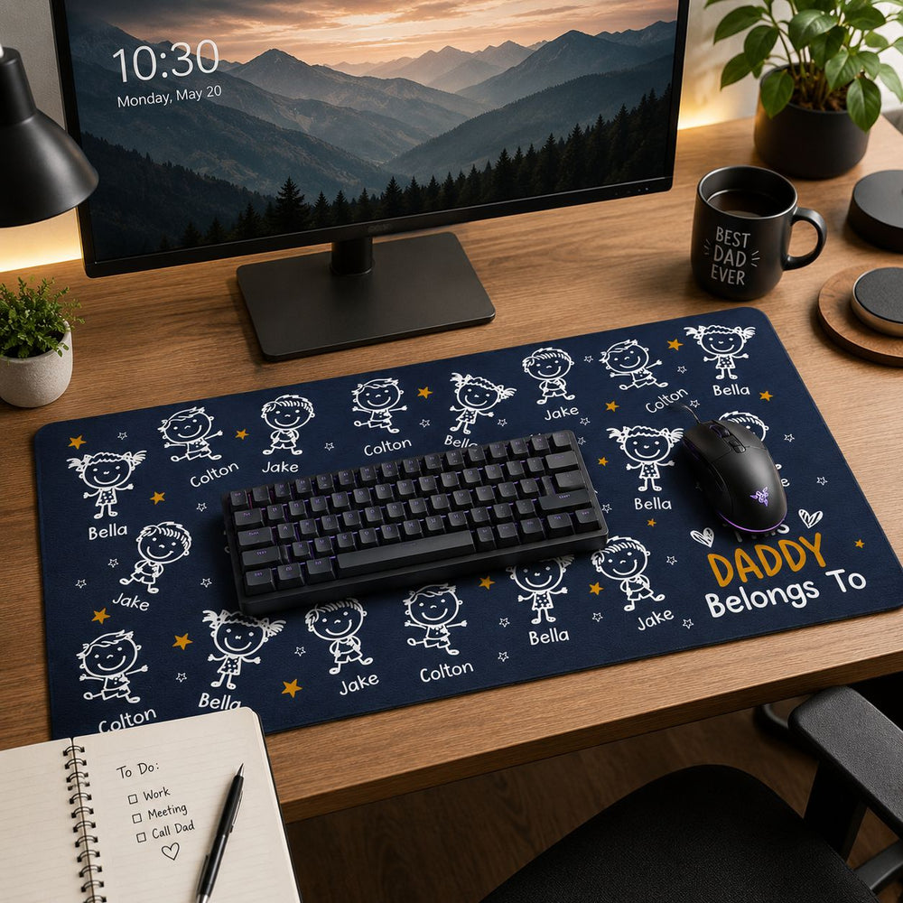 This Daddy Belongs To Custom Names - Personalized Desk Mat