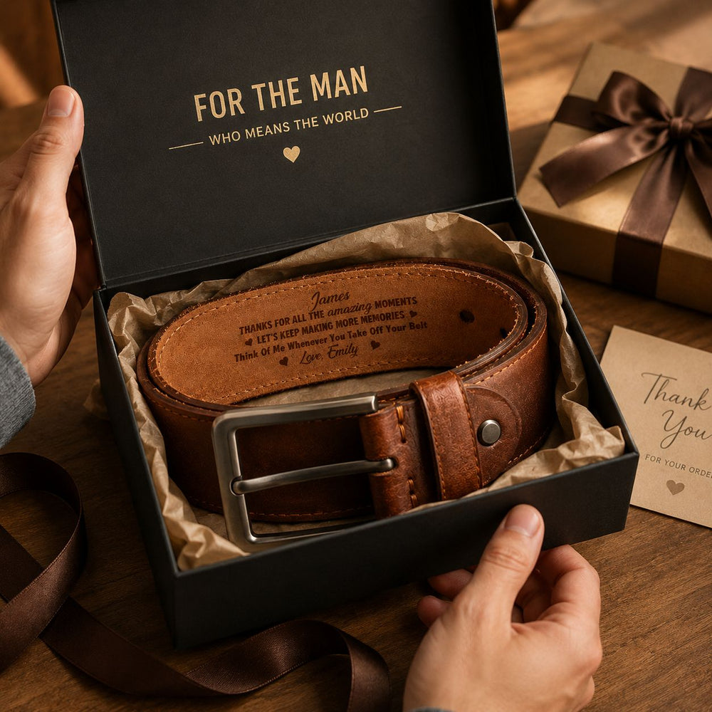 Thanks For All The Amazing Orgasms Gift - Personalized Cowhide Belt