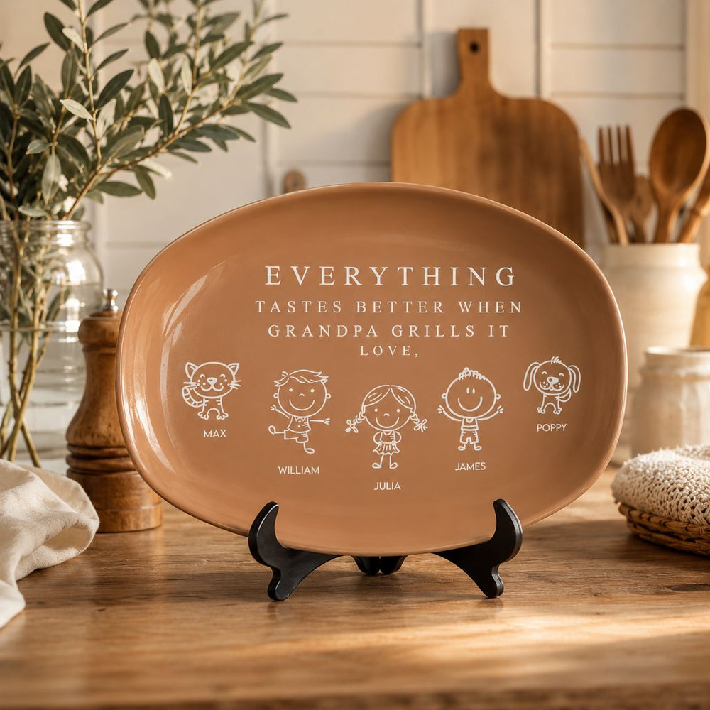 Everything Tastes Better When Grandpa Grills It - With Kids' Names - Personalized Platter | BBQ Grandpa Gift
