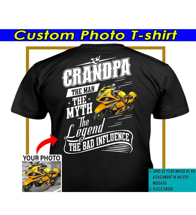 Funny Personalized Motorcycle T-Shirt – Cool Gift for Biker Grandpa, Custom Touring Bagger Bike Tee - PSMN2DTS000023