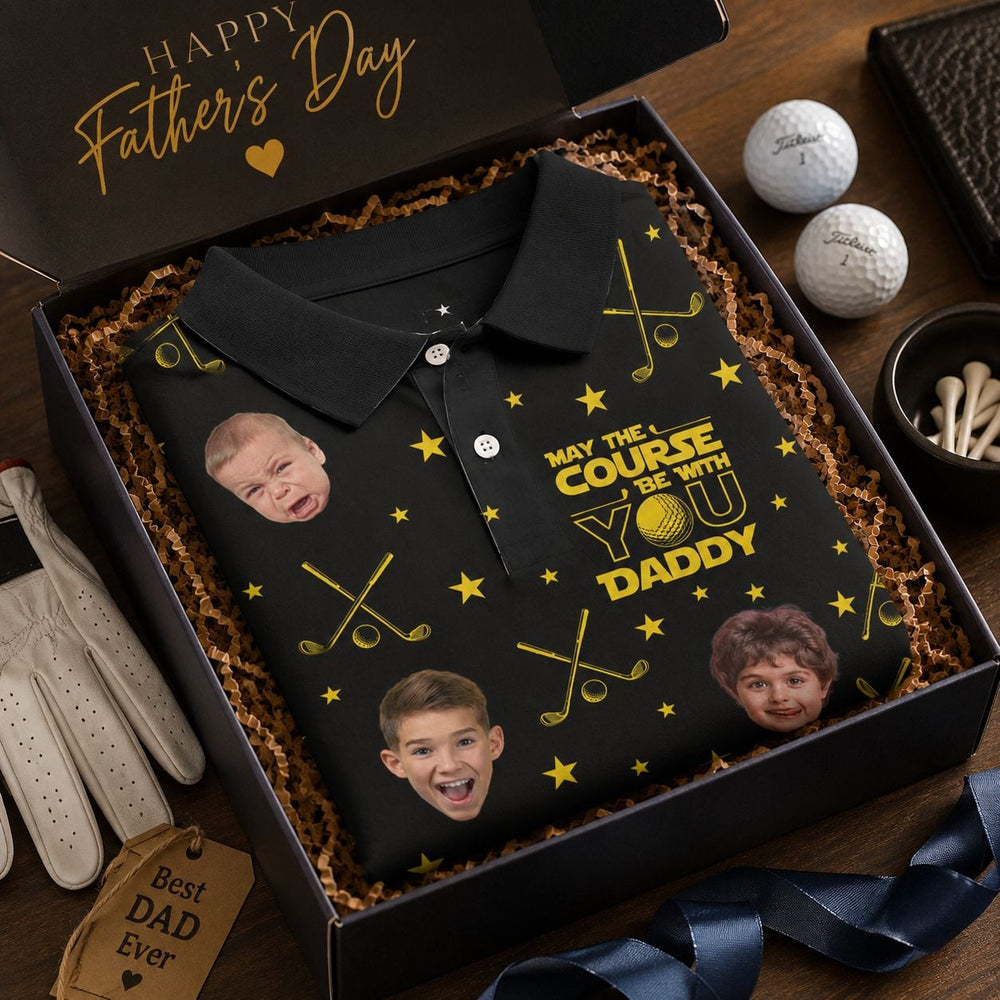 May The Course Be With You Daddy - Personalized Photo Polo Shirt