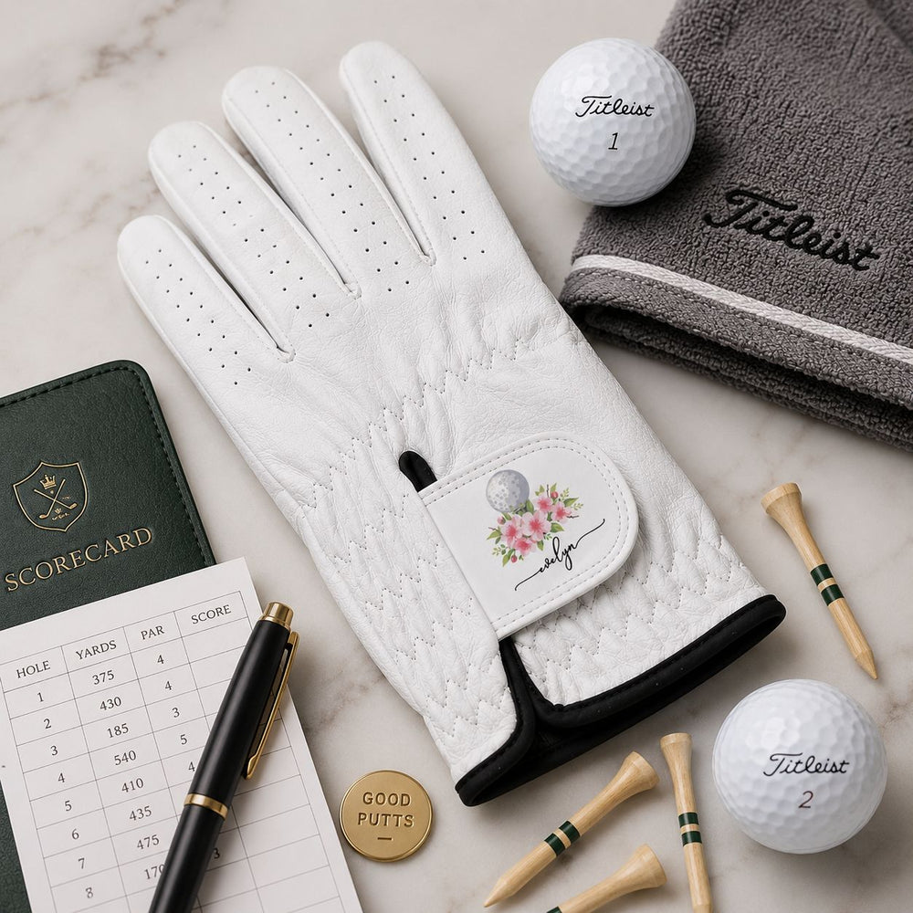 Custom Name And Birth Flower For Golf Lover - Personalized Golf Glove | Unique Floral Golfer Gift