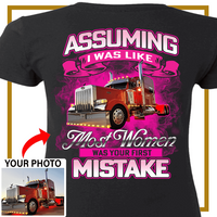 Trucker Custom Photo Women’s T-Shirt – Personalized Big Rig Truck Driver Shirt for Women - PSTN2DTS000024