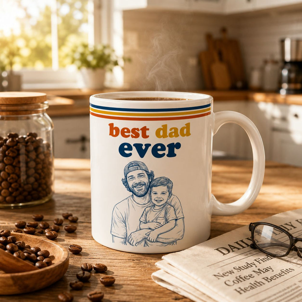 World's Best Dad Sketch Line Art Retro Mug Father's Day - Personalized Mug | Vintage Dad Gift