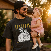 Daddy Est Custom Photo Sketch Line Art Father's Day Gift For Dad, Husband - Personalized Shirt | Custom Dad Shirt