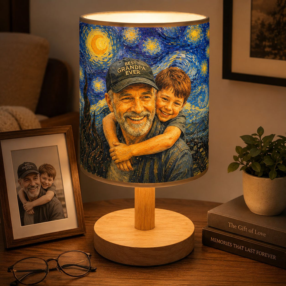 Custom Photo Van Gogh Style Father's Day Gift For New Dad, Husband - Personalized Fabric Lamp | Unique Cozy Home Decor Gift