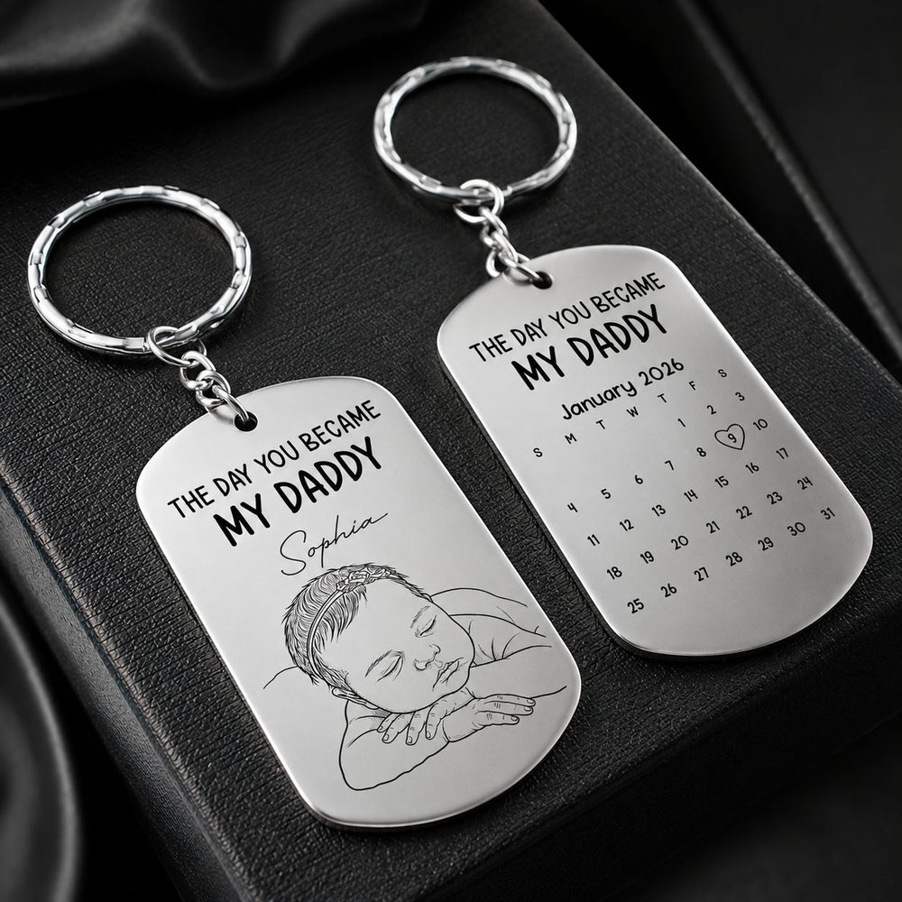 Custom Baby Photo Sketch Line Art Father's Day Gift For New Dad, Husband - Personalized Keychain | Meaningful Keepsake Gift