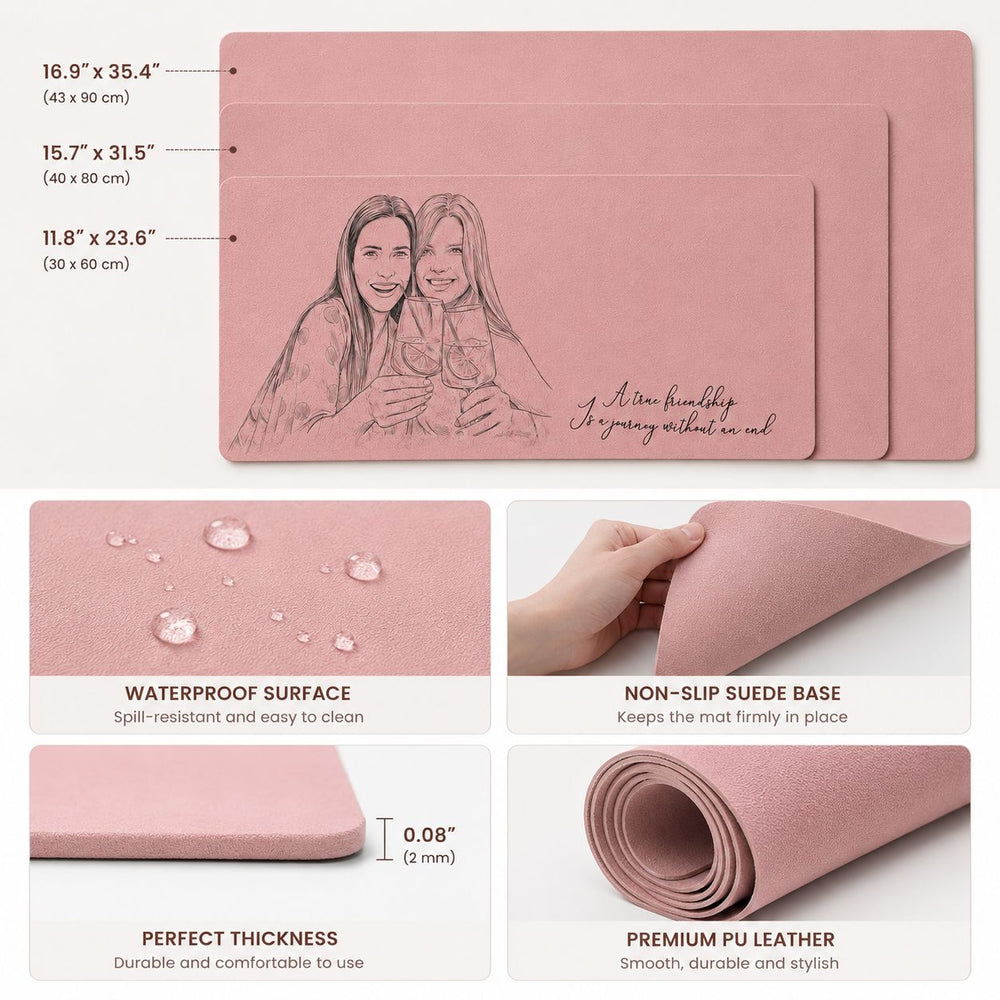 Friendship Custom Photo Sketch Line Art - Personalized Desk Mat