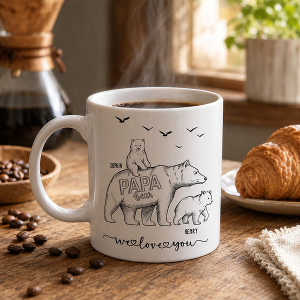 Papa Bear Sketch Art Father’s Day Gift For Dad, Husband, Grandpa - Personalized Mug | Cozy Gift