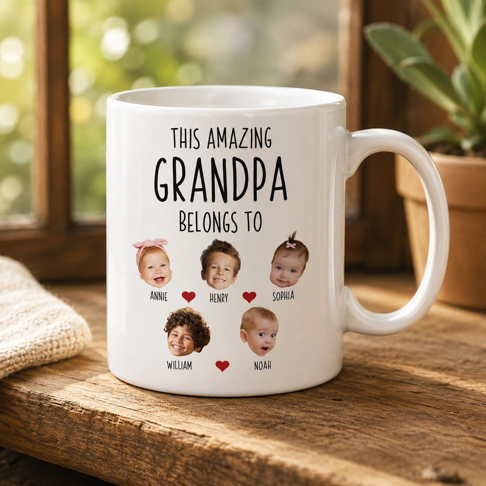 This Amazing Grandpa Belongs To Custom Kids Faces - Personalized Photo Mug