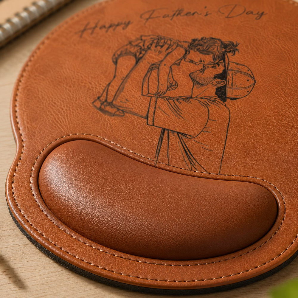 Custom Photo Sketch Line Art Father's Day - Personalized Mouse Pad | Custom Desk Gift