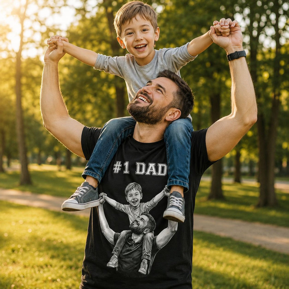 Custom Photo #1 Dad Sketch Line Art - Personalized Shirt