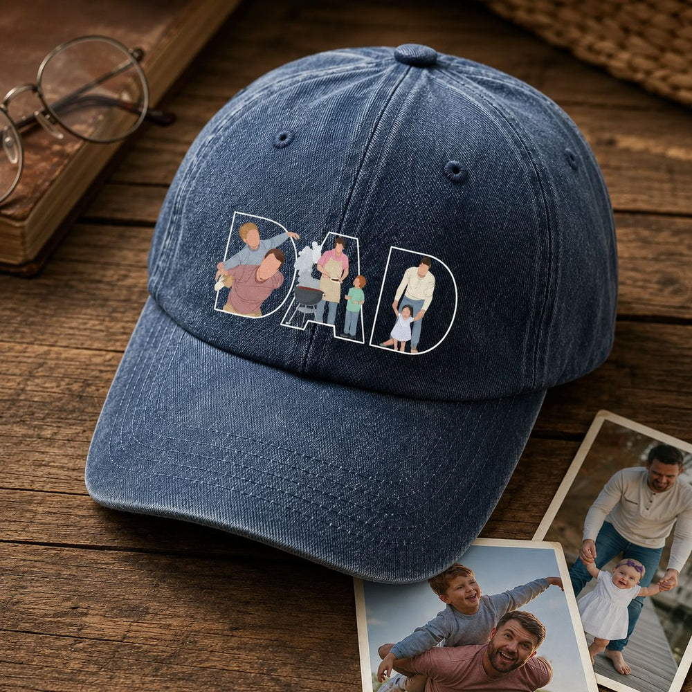 Father's Day Gift Custom Dad Portrait For Father, New Dad - Faceless Art - Personalized Cap | Meaningful Keepsake For First Father’s Day