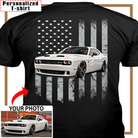 Muscle Car Dodge Challenger Custom Photo T-shirt, Dodge Charger Personalized T-shirt funny gifts for car guys American Flag T-shirt - PSTP2DTS000008