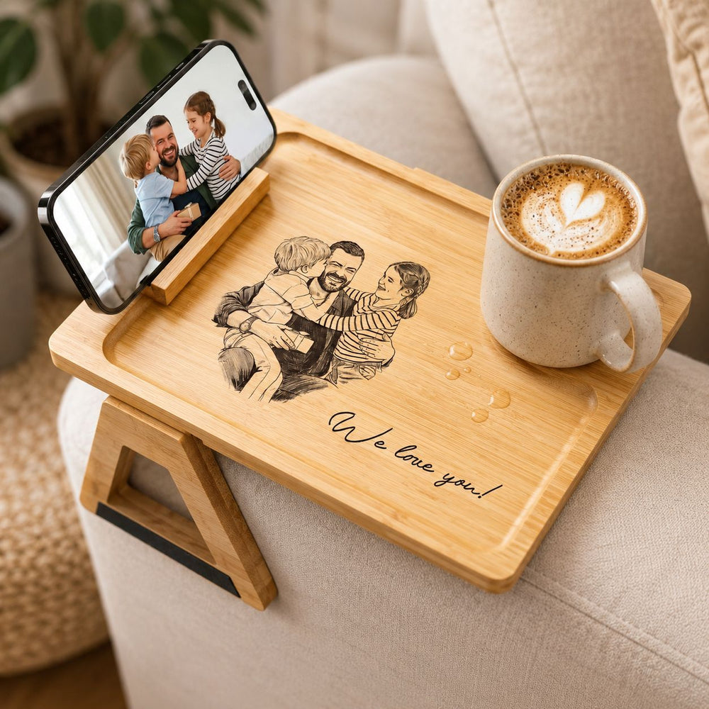 We Love You Dad Sketch Line Art Father's Day Gift For Husband - Personalized Couch Arm Table | Meaningful Gift From Kids & Wife