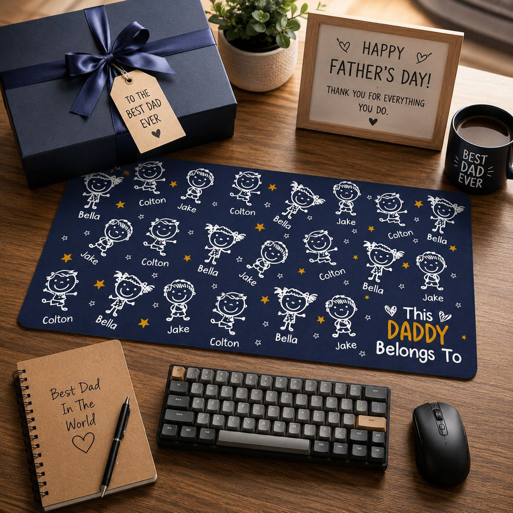 This Daddy Belongs To Custom Names - Personalized Desk Mat