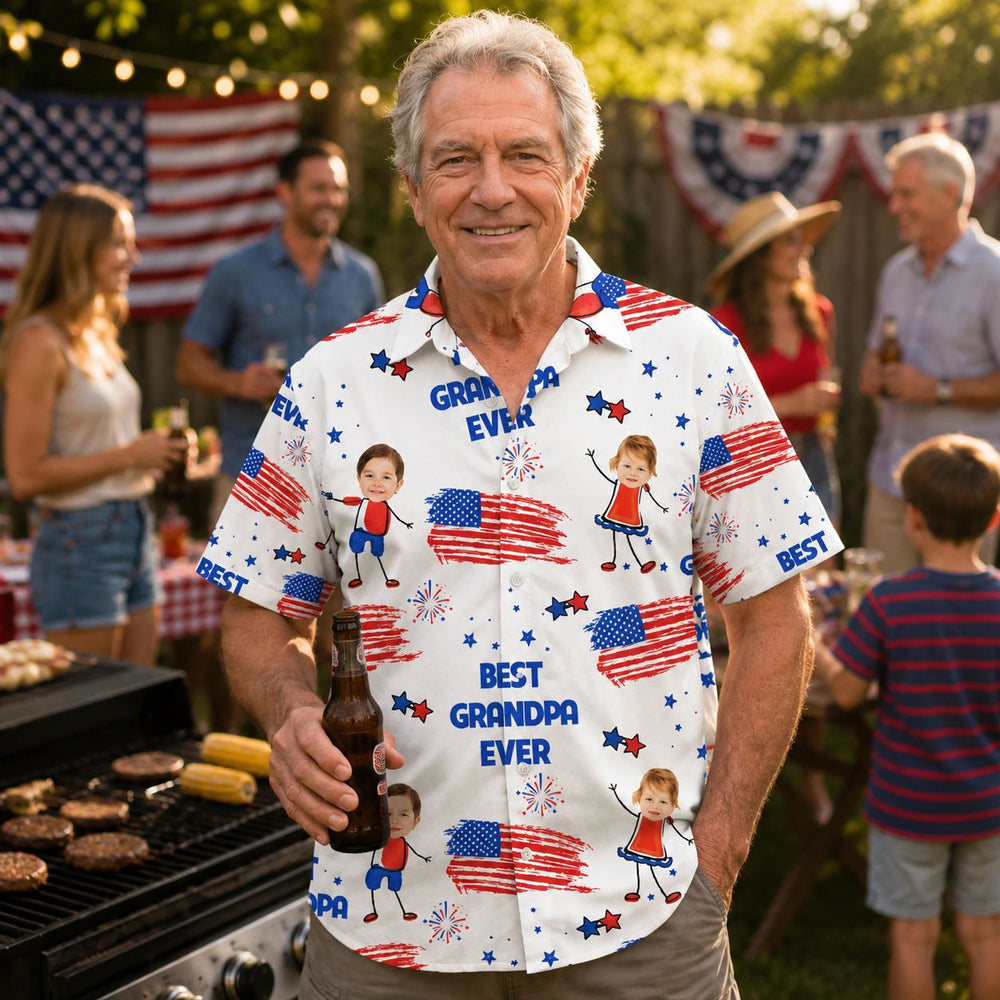 Best Dad Grandpa Ever Custom Photo - Personalized Hawaiian Shirt