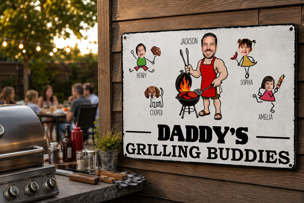 Dad' Grilling Buddies Funny Father's Day Gift - Personalized Metal Sign | BBQ Dad Gift