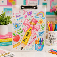 Boho Floral Pencil - Personalized Clipboard | Cute Teacher Desk Accessory Gift