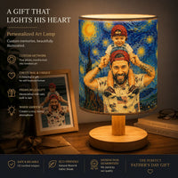 Custom Photo Van Gogh Style Father's Day Gift For New Dad, Husband - Personalized Fabric Lamp | Unique Cozy Home Decor Gift