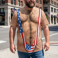 Funny 3D Hairy Chest Patriotic T-Shirt - 4th of July Beach & BBQ Shirt