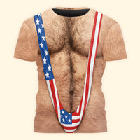 Funny 3D Hairy Chest Patriotic T-Shirt - 4th of July Beach & BBQ Shirt