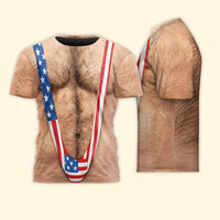 Funny 3D Hairy Chest Patriotic T-Shirt - 4th of July Beach & BBQ Shirt