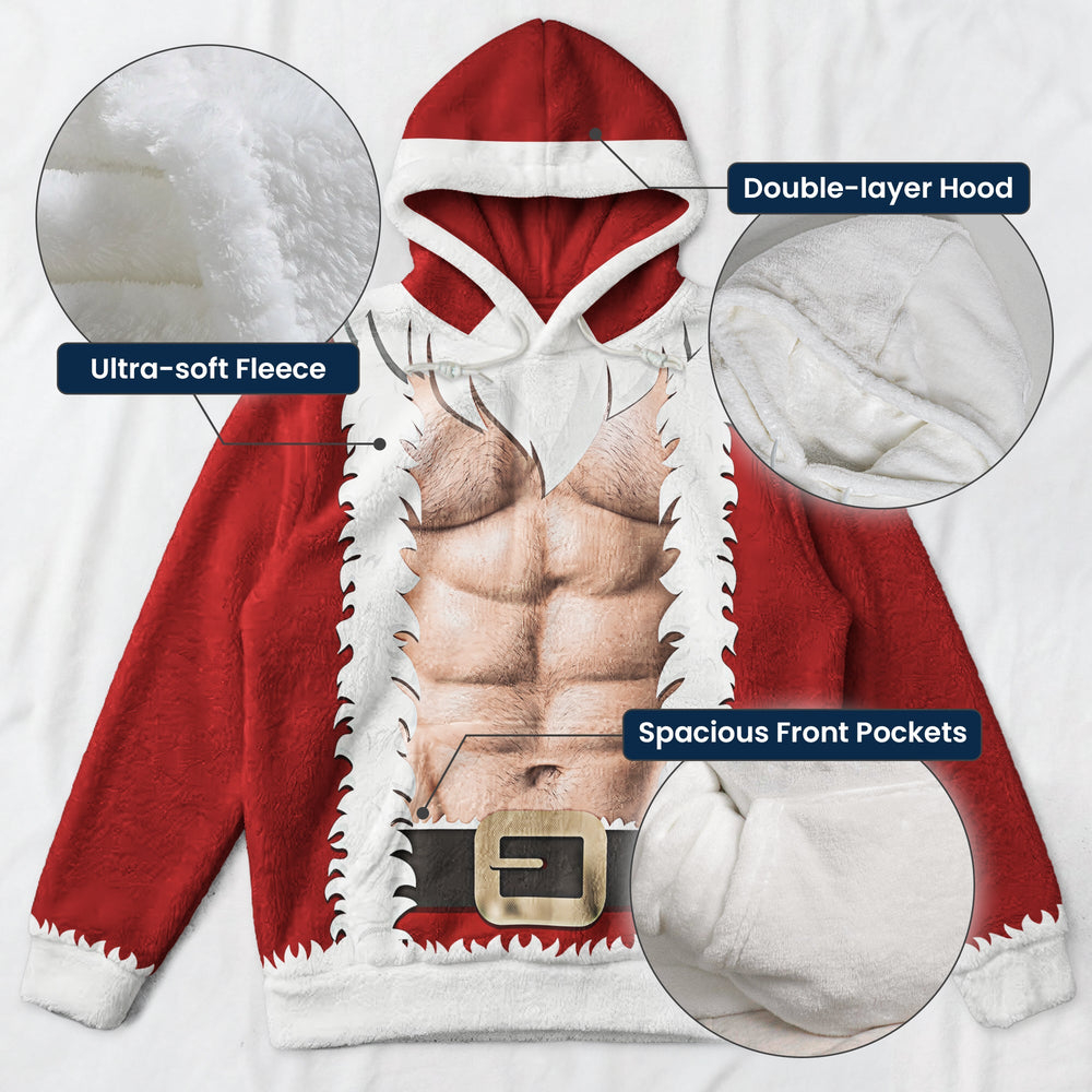Personalized 3D Six Pack Santa Hoodie, Funny Christmas Fleece Gift for Him