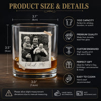 Father's Day Gifts, Custom Vintage Retro Polaroid Photo For Him - Personalized Photo Whiskey Glass | Custom Dad Bar Gift