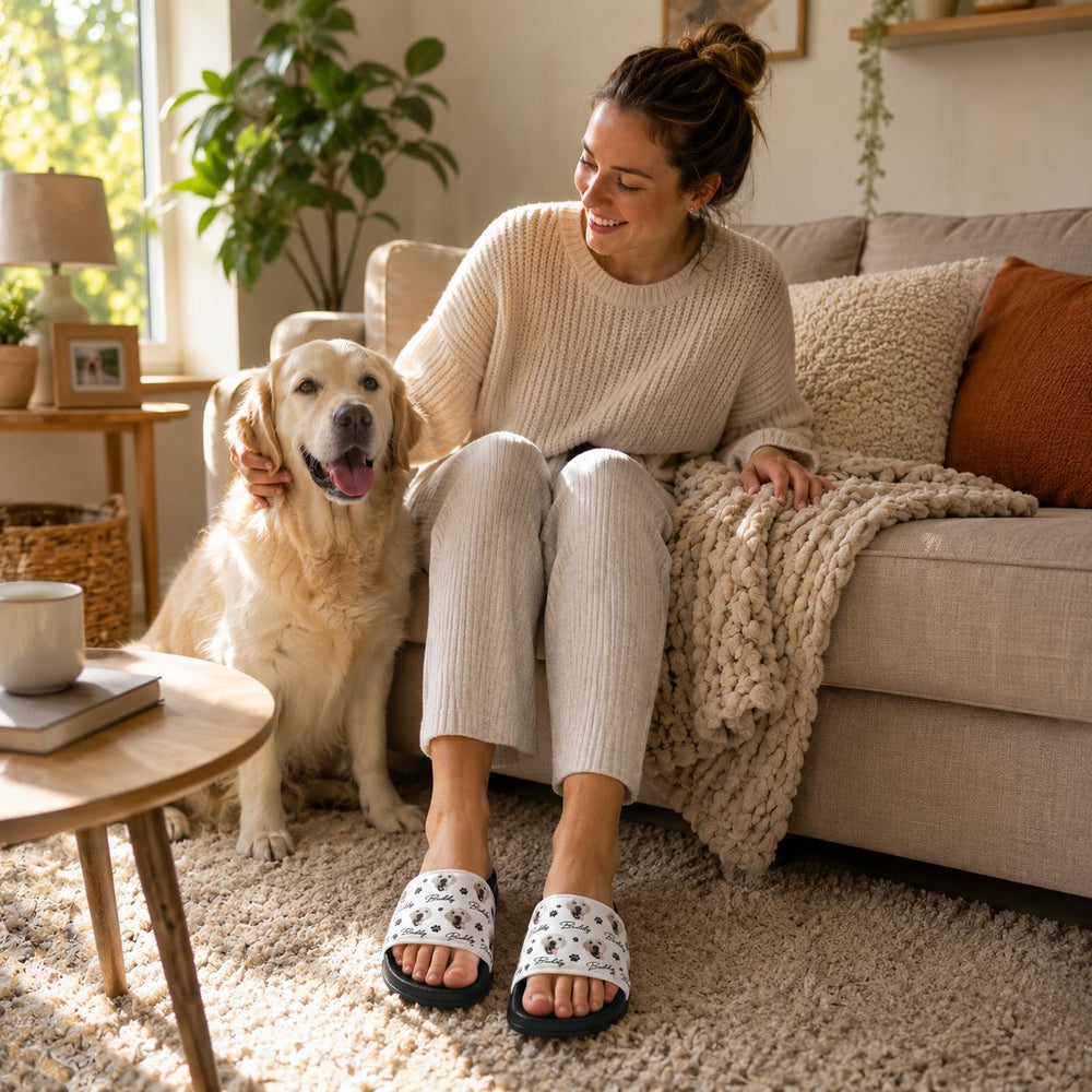 Custom Pet Photo With Name & Paw Print - Personalized Sandals | Pet Lover Gift