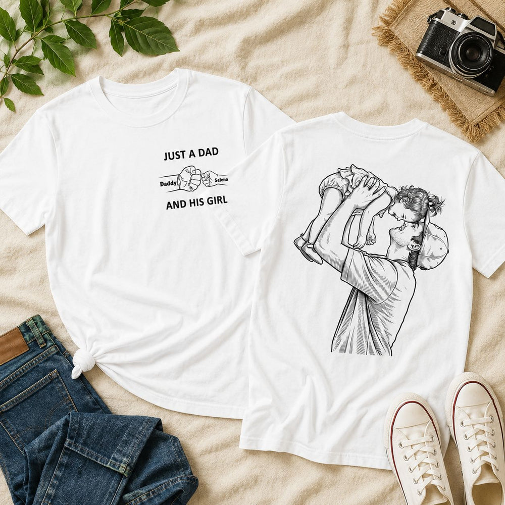 Just A Dad And His Girl Sketch Line Art - Personalized Shirt