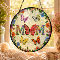 Butterfly Birth Flower Gift For Mom - Personalized Window Hanging Suncatcher | Floral Mom Gift