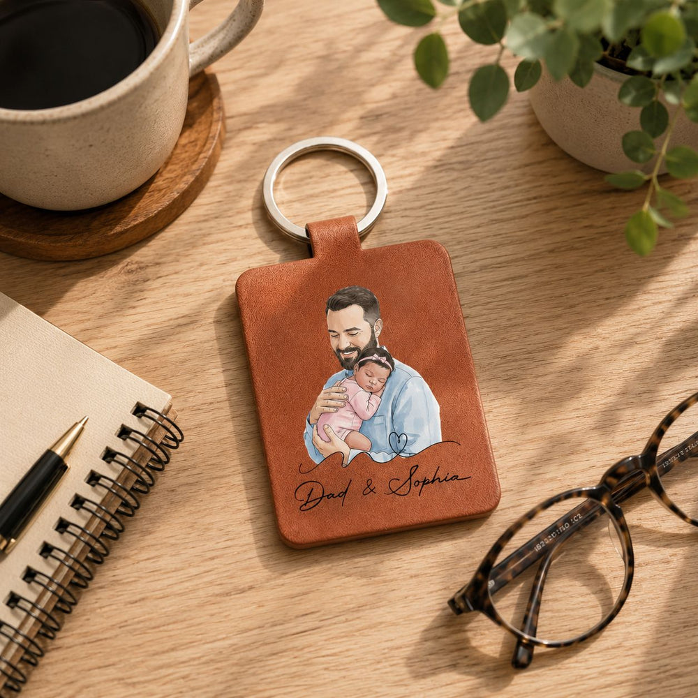 The Moment You Became My Dad Custom Photo Watercolor Father's Day Gift - Personalized Keychain | For Dad