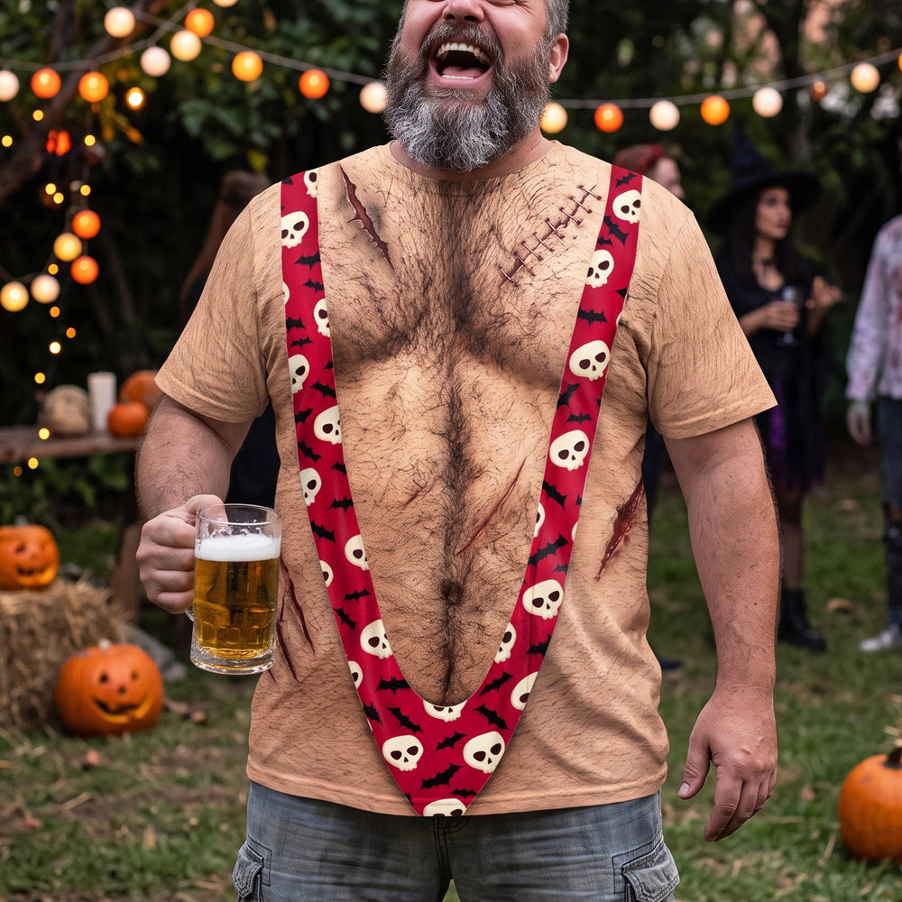 3D Hairy Body Graphic T-Shirt - Funny Halloween Costume Gag Gift