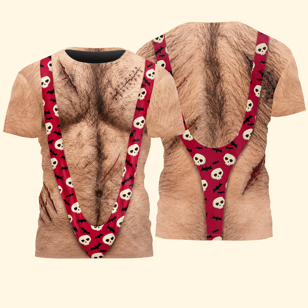 3D Hairy Body Graphic T-Shirt - Funny Halloween Costume Gag Gift