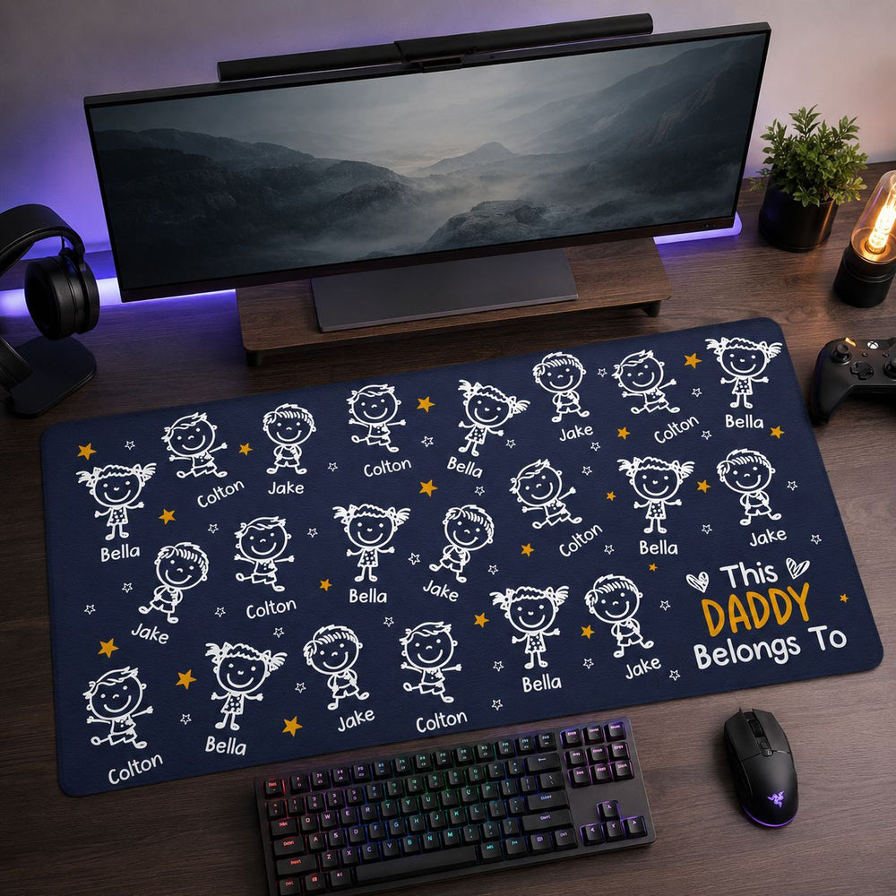 This Daddy Belongs To Custom Names - Personalized Desk Mat