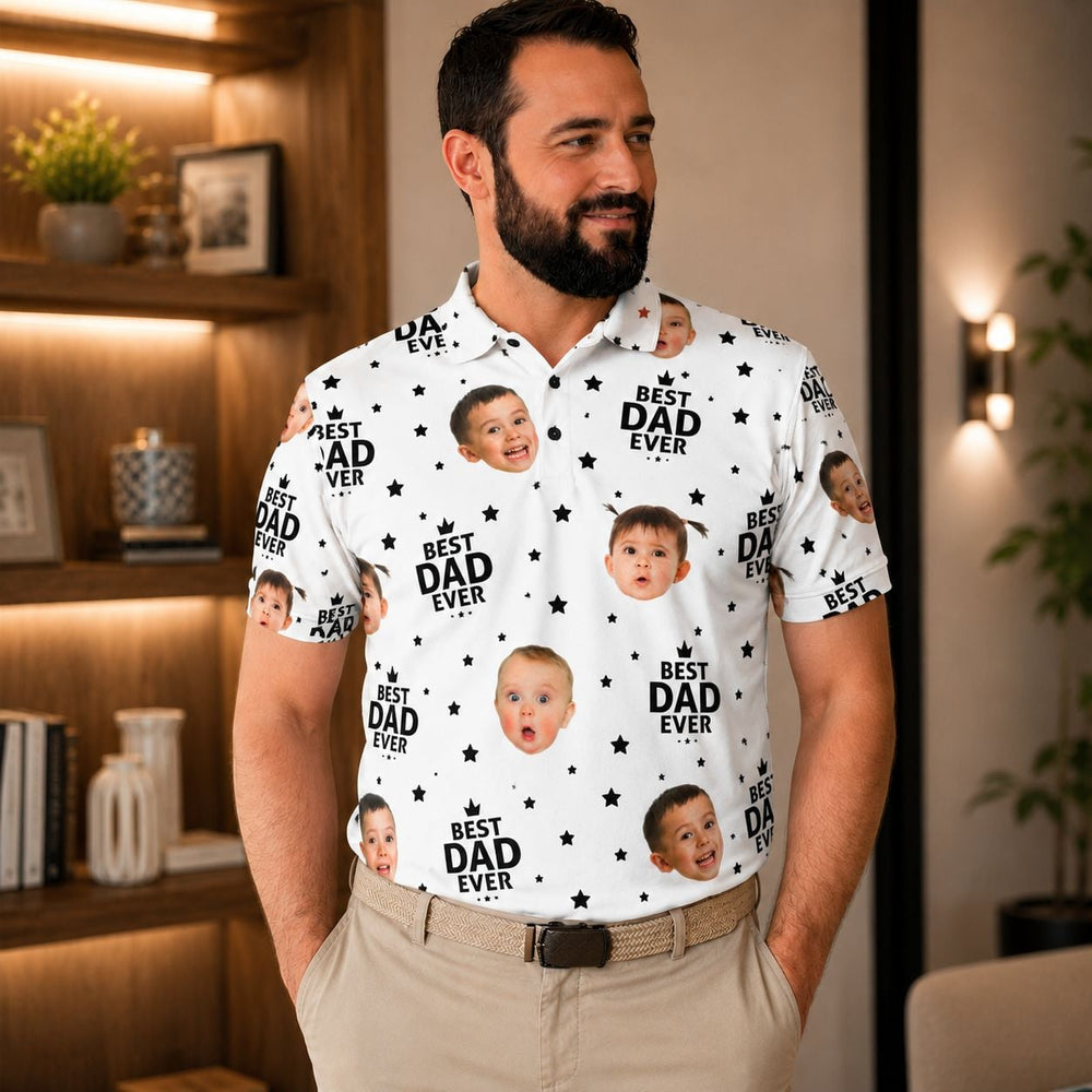 Best Dad Ever Custom Cute Kid Face Father's Day - Personalized Polo Shirt | Funny Dad Gift