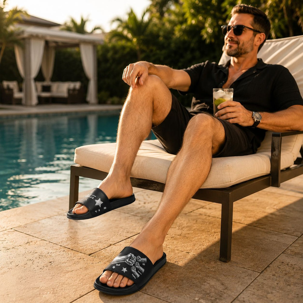 Best Dad Ever, Best Papa Ever - With Fist Bumps & Kids' Names - Personalized Sandals | Gift For Dad & Papa