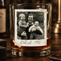 Father's Day Gifts, Custom Vintage Retro Polaroid Photo For Him - Personalized Photo Whiskey Glass | Custom Dad Bar Gift