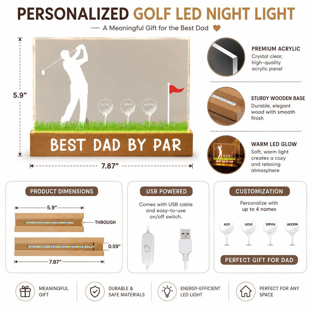 Best Dad By Par Custom Name Golf Dad - Personalized Night Light