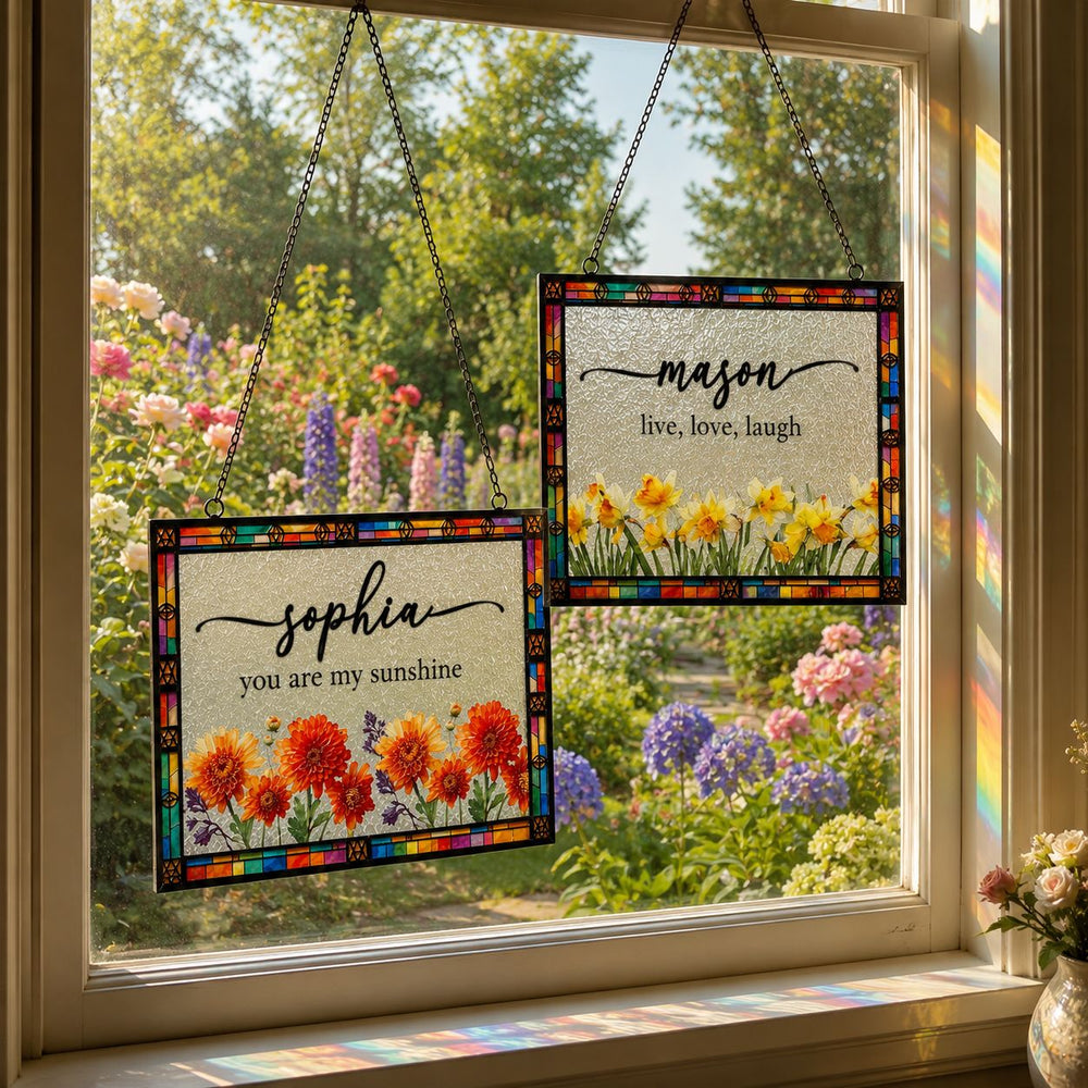 Custom Name Birth Flower Faux Pressed Flower - Personalized Window Hanging Suncatcher | Beautiful Floral Decor Gift For Her